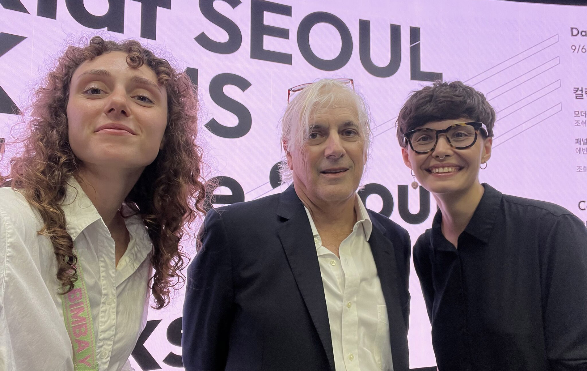 <strong class="font-semibold"><i>Left to right:</i></strong> Anna Filippova, Josh Baer (The Baer Faxt), Yuliia Berdiiarova, at Seoul, Korea (September 2024).